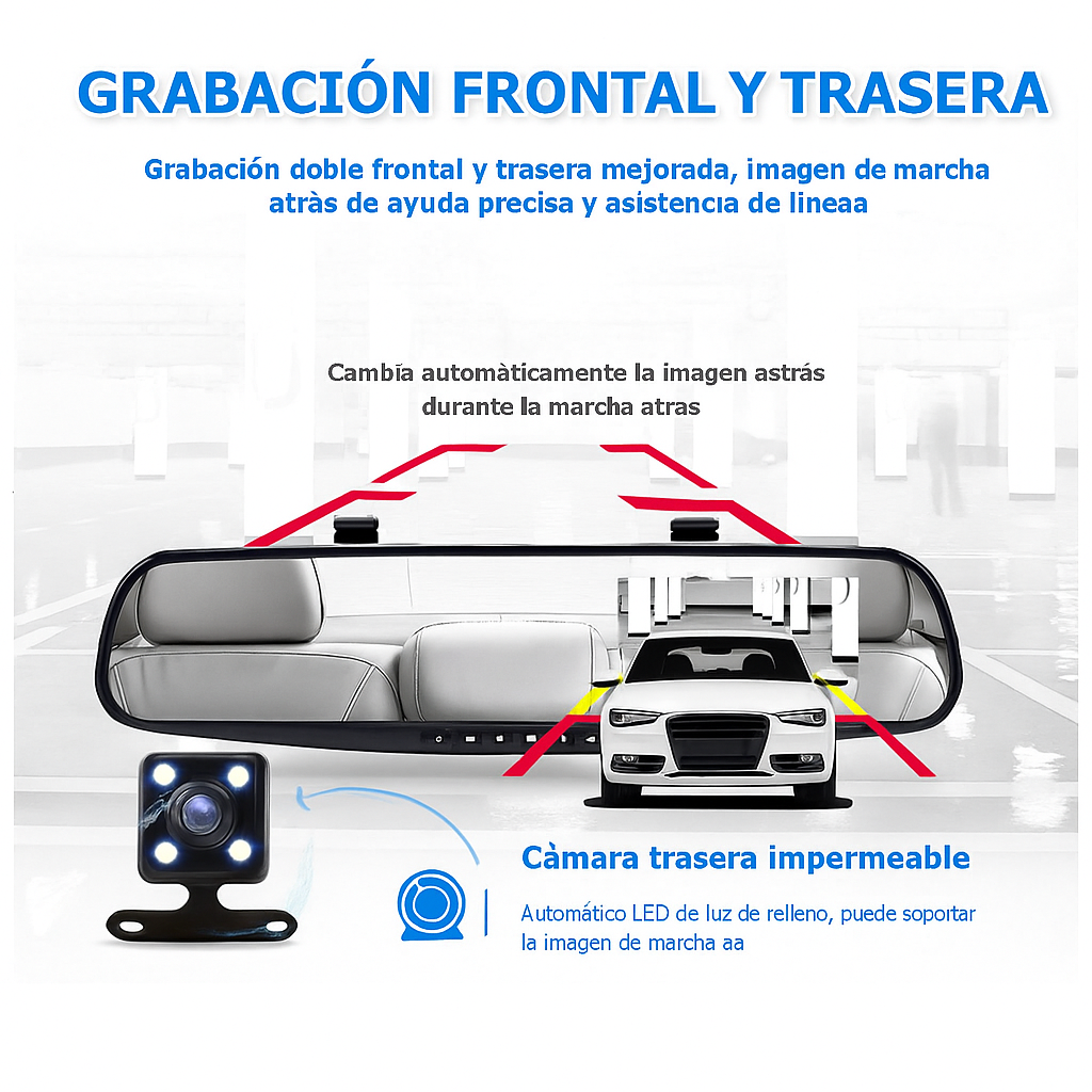 Espejo Retrovisor Cámara Dual DVR Full HD – Seguridad Total al Conducir 🚗💡