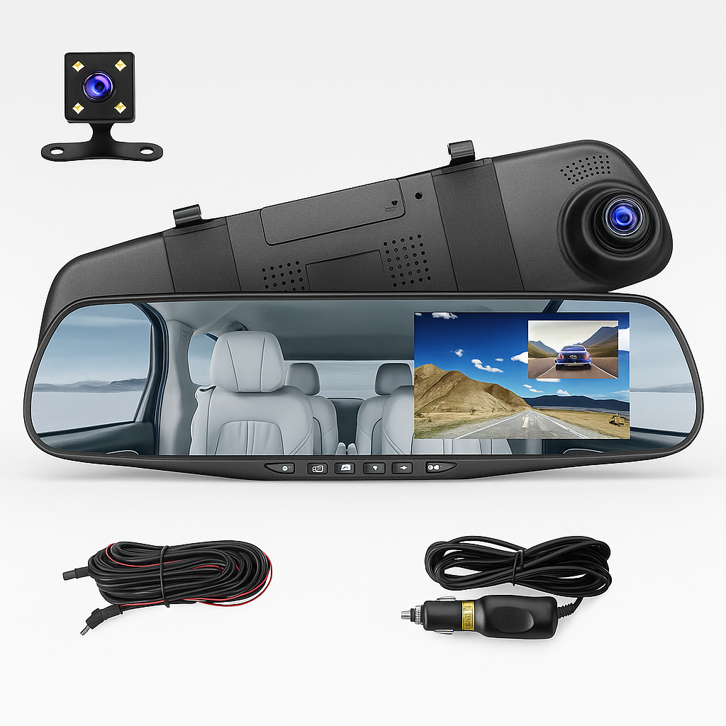 Espejo Retrovisor Cámara Dual DVR Full HD – Seguridad Total al Conducir 🚗💡