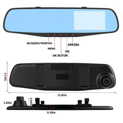 Espejo Retrovisor Cámara Dual DVR Full HD – Seguridad Total al Conducir 🚗💡