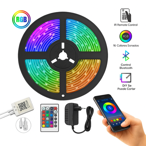 Tira LED RGB de 5 m – Ilumina tu espacio con estilo, color y ahorro energético 🌈
