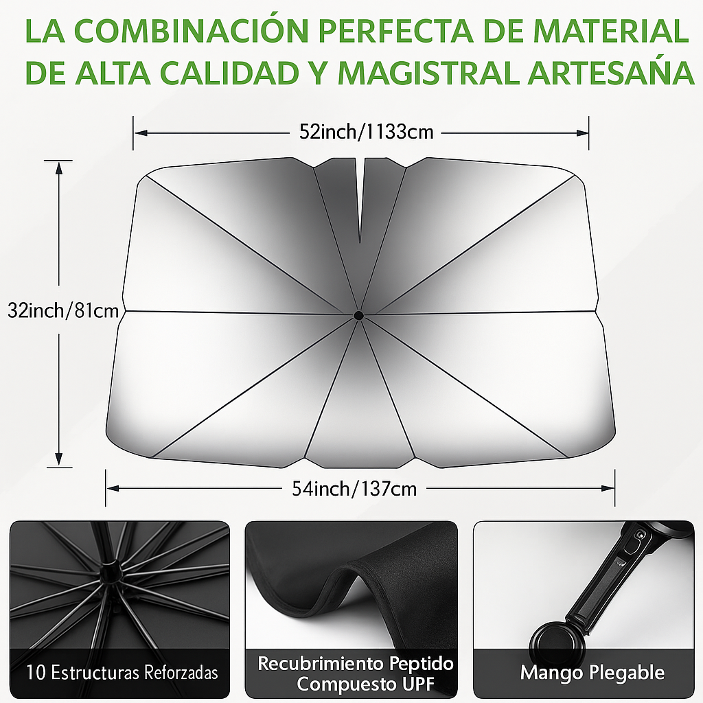 El parasol tipo sombrilla que protege tu carro del sol y lo mantiene fresco en segundos