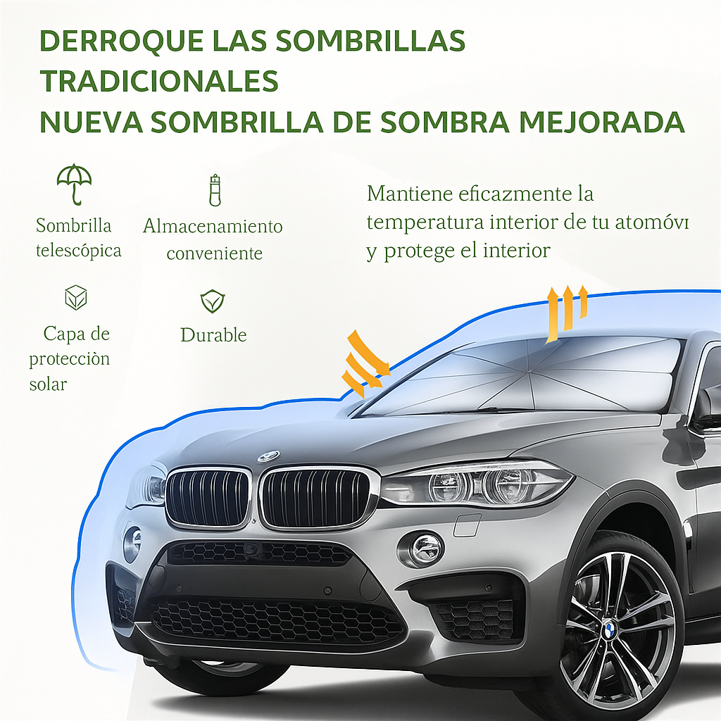 El parasol tipo sombrilla que protege tu carro del sol y lo mantiene fresco en segundos